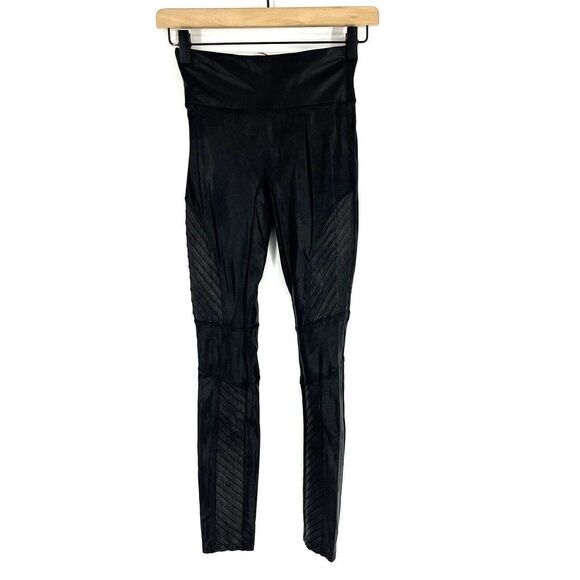 Spanx Moto Leggings Size XS Womens Black Faux Leather Pull On Stretch Biker - Picture 1 of 7